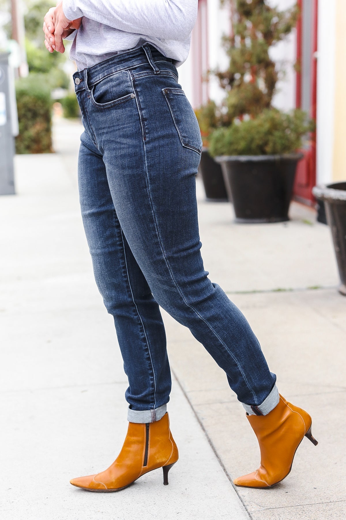 Judy Blue Dark Wash Mid Rise Cuffed Slim Fit Jeans - Bitsy Gypsy Boutique