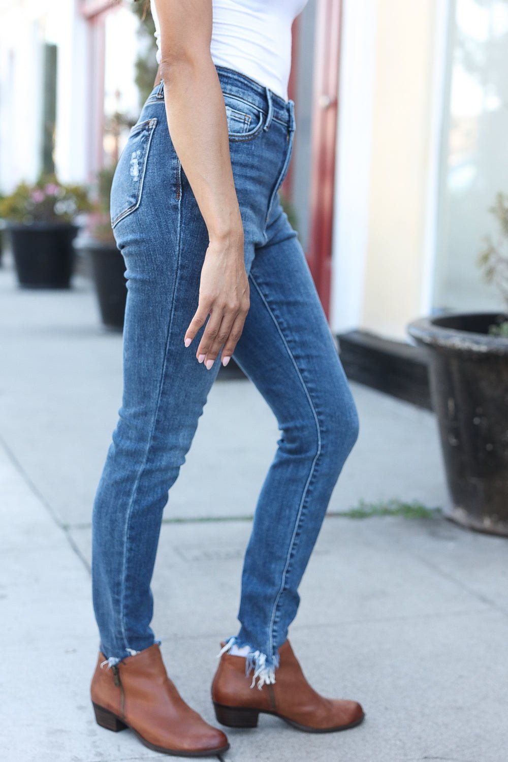 Judy Blue Dark Wash Mid Rise Minimum Distressed Straight Leg Jeans - Bitsy Gypsy Boutique