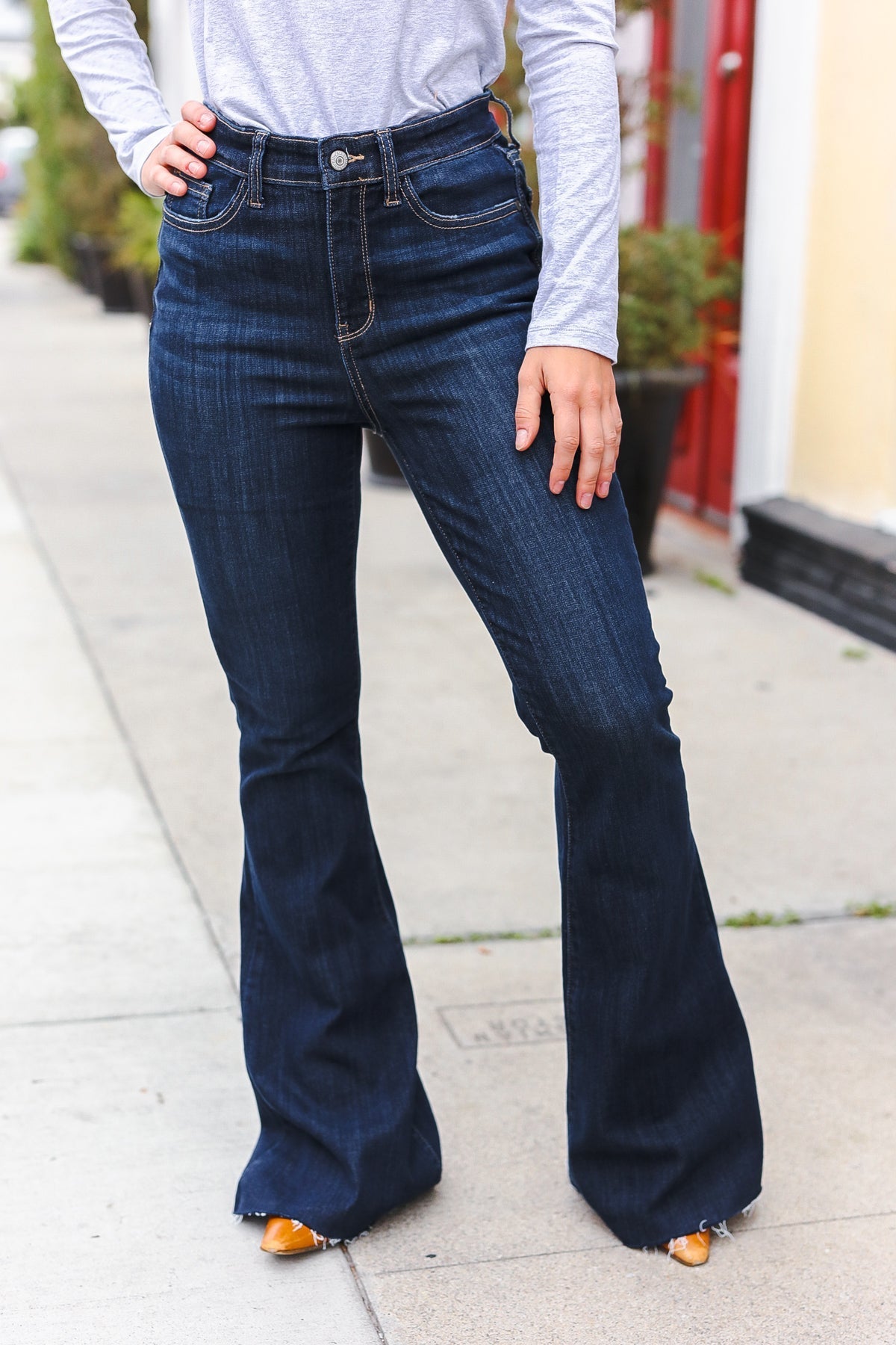 Judy Blue Dark Wash Raw Hem Jeans - Bitsy Gypsy Boutique