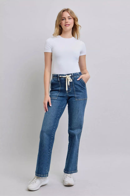 Judy Blue Drawstring Straight Jeans with Pockets - Bitsy Gypsy Boutique