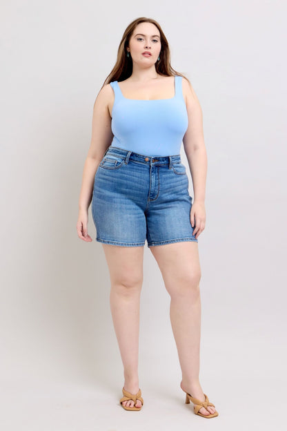 Judy Blue Full Size 2 Button Denim Shorts with Pockets Plus Size - Bitsy Gypsy Boutique