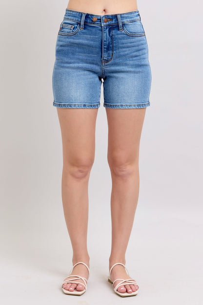 Judy Blue Full Size 2 Button Denim Shorts with Pockets Plus Size - Bitsy Gypsy Boutique
