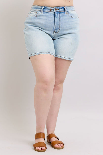Judy Blue Full Size 2 Button Denim Shorts with Pockets Plus Size - Bitsy Gypsy Boutique