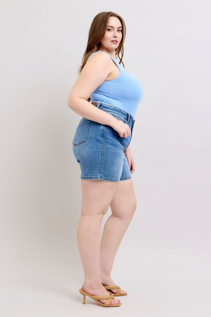 Judy Blue Full Size 2 Button Denim Shorts with Pockets Plus Size - Bitsy Gypsy Boutique