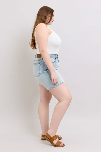 Judy Blue Full Size 2 Button Denim Shorts with Pockets Plus Size - Bitsy Gypsy Boutique