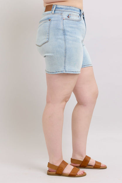 Judy Blue Full Size 2 Button Denim Shorts with Pockets Plus Size - Bitsy Gypsy Boutique