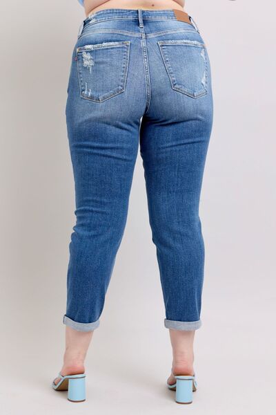 Judy Blue Full Size Button Fly Distressed Jeans with Pockets Plus Size - Bitsy Gypsy Boutique