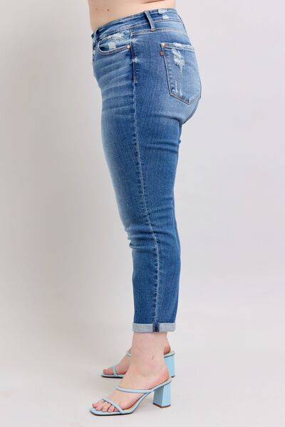 Judy Blue Full Size Button Fly Distressed Jeans with Pockets Plus Size - Bitsy Gypsy Boutique