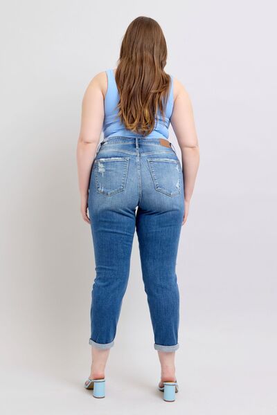 Judy Blue Full Size Button Fly Distressed Jeans with Pockets Plus Size - Bitsy Gypsy Boutique