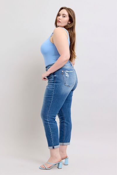 Judy Blue Full Size Button Fly Distressed Jeans with Pockets Plus Size - Bitsy Gypsy Boutique