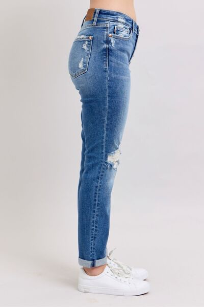 Judy Blue Full Size Button Fly Distressed Jeans with Pockets Plus Size - Bitsy Gypsy Boutique