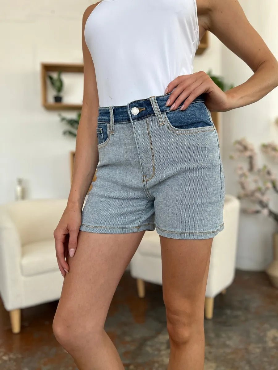 Judy Blue Full Size Color Block Denim Shorts - Bitsy Gypsy Boutique