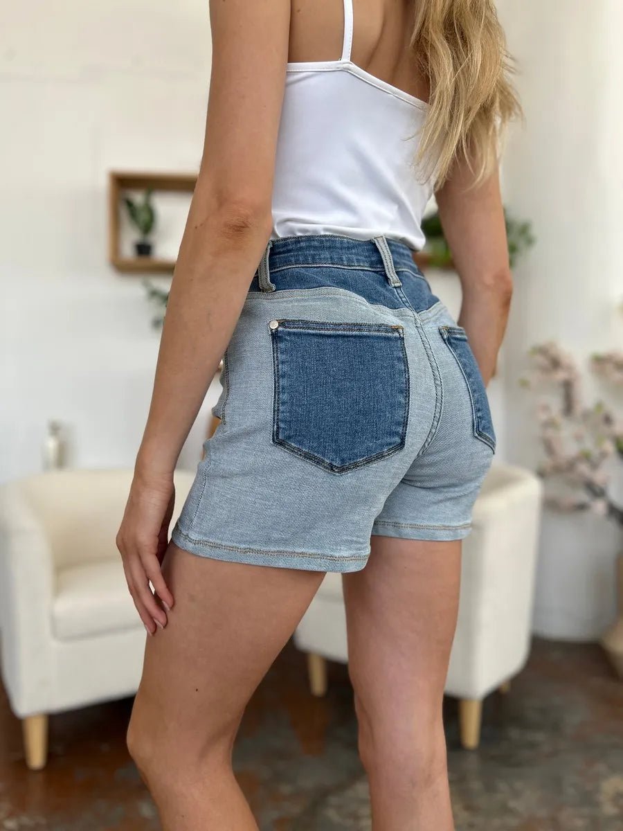 Judy Blue Full Size Color Block Denim Shorts - Bitsy Gypsy Boutique