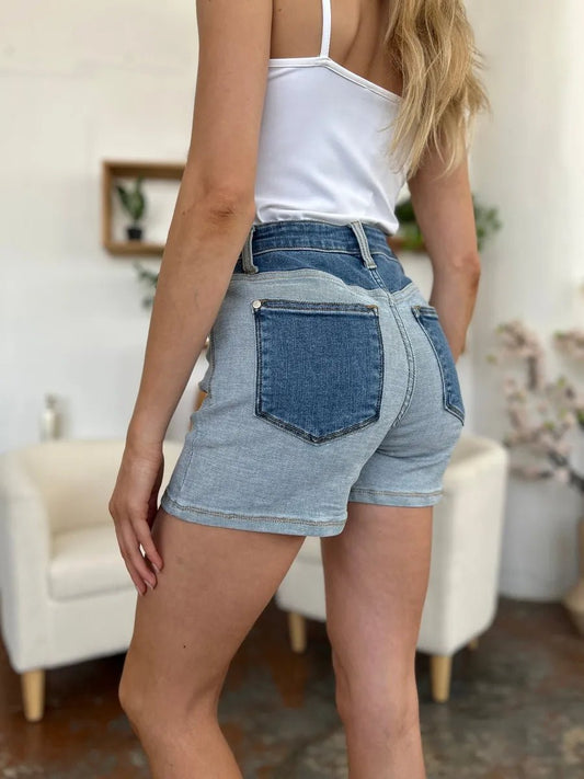 Judy Blue Full Size Color Block Denim Shorts - Bitsy Gypsy Boutique