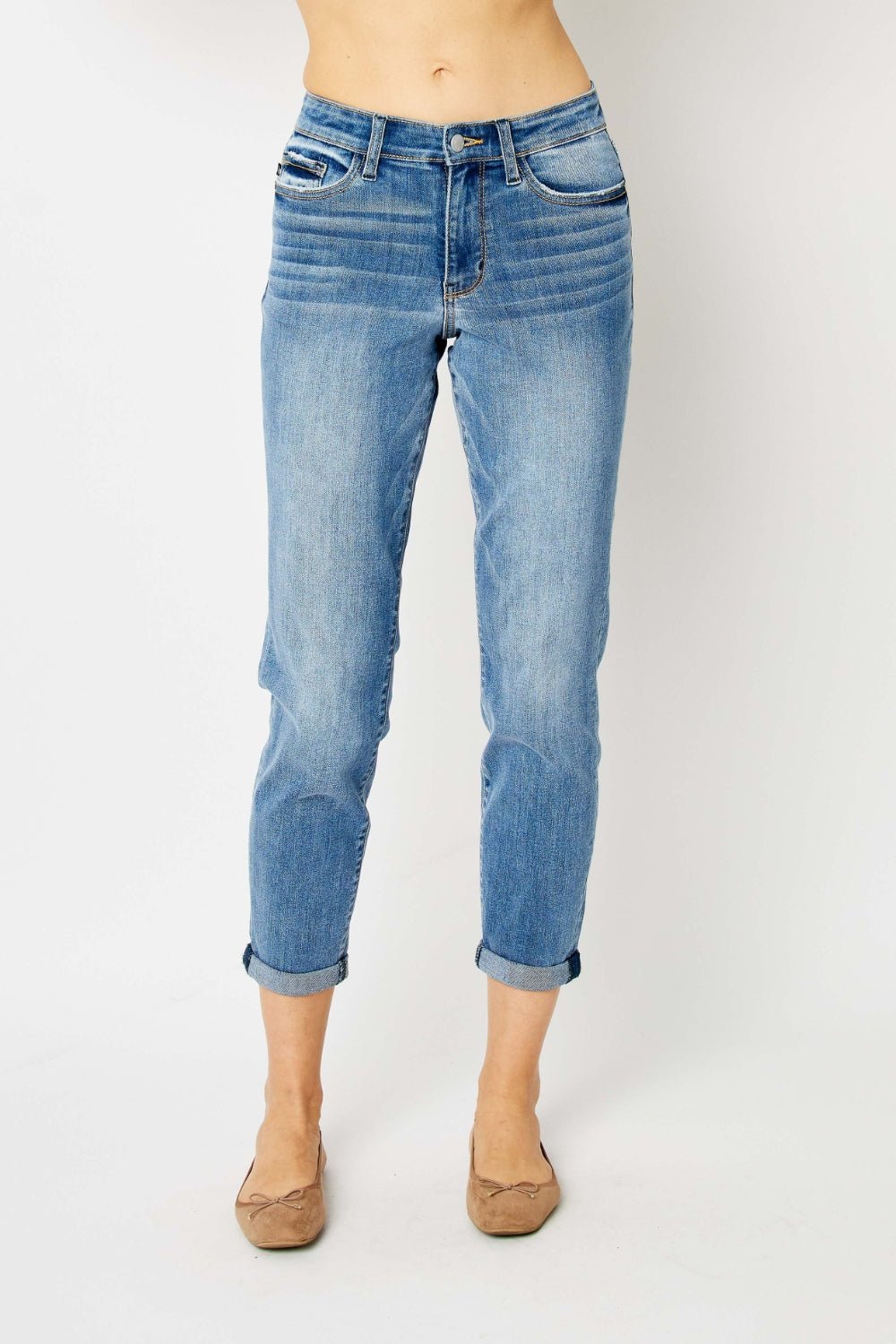 Judy Blue Full Size Cuffed Hem Slim Jeans - Bitsy Gypsy Boutique