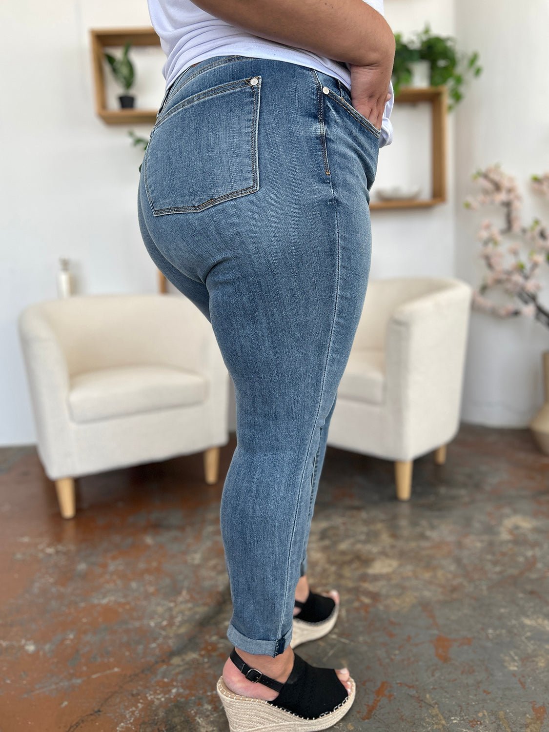 Judy Blue Full Size Cuffed Hem Slim Jeans - Bitsy Gypsy Boutique