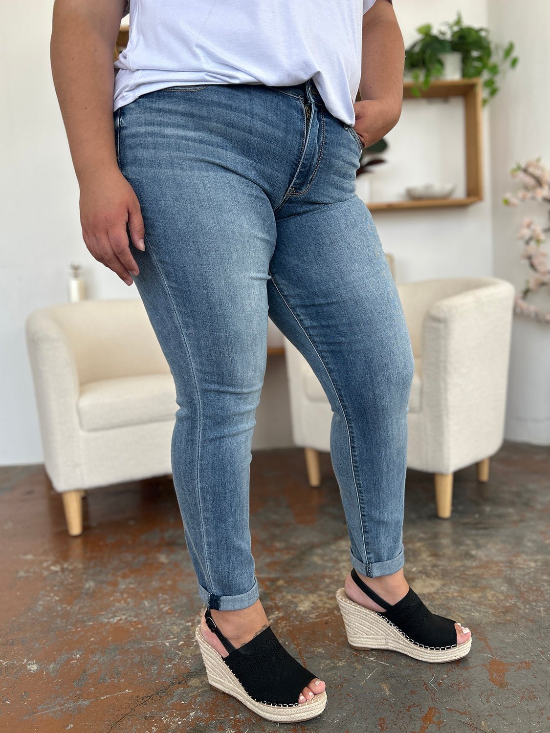 Judy Blue Full Size Cuffed Hem Slim Jeans - Bitsy Gypsy Boutique