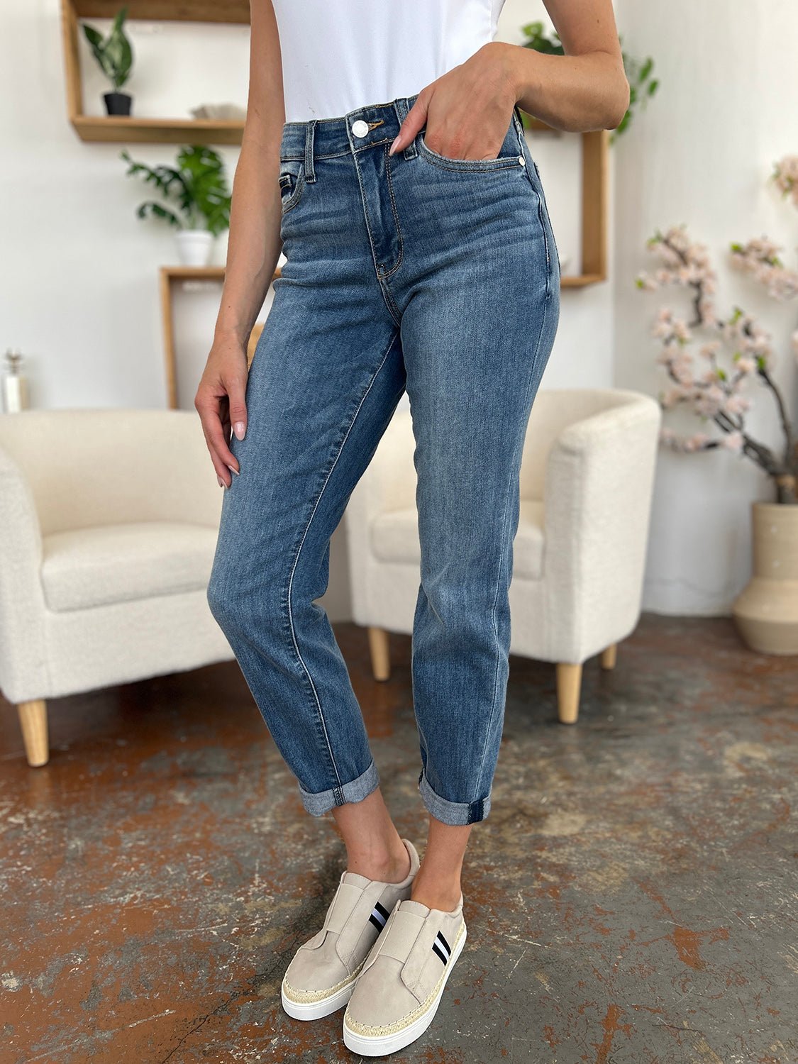 Judy Blue Full Size Cuffed Hem Slim Jeans - Bitsy Gypsy Boutique