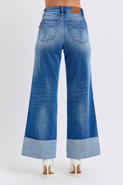 Judy Blue Full Size Distressed High Waist Wide Leg Jeans - Bitsy Gypsy Boutique