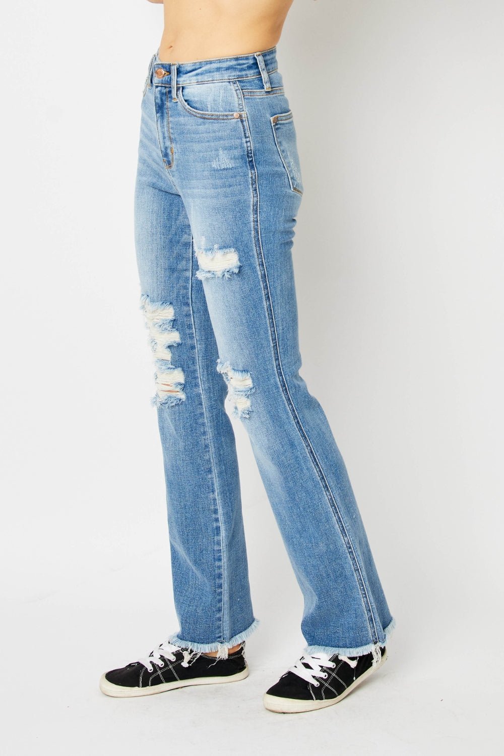 Judy Blue Full Size Distressed Raw Hem Bootcut Jeans - Bitsy Gypsy Boutique