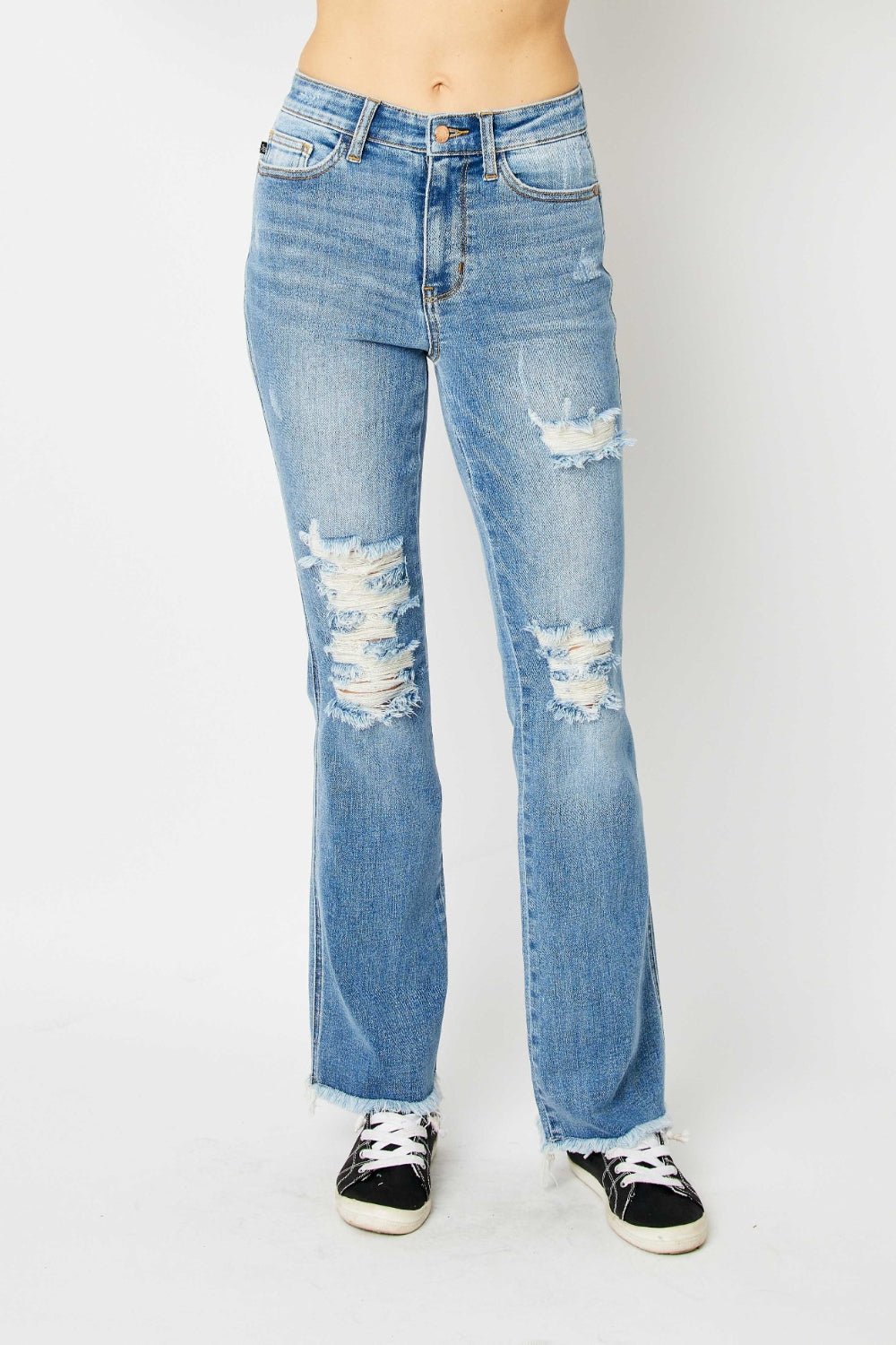 Judy Blue Full Size Distressed Raw Hem Bootcut Jeans - Bitsy Gypsy Boutique