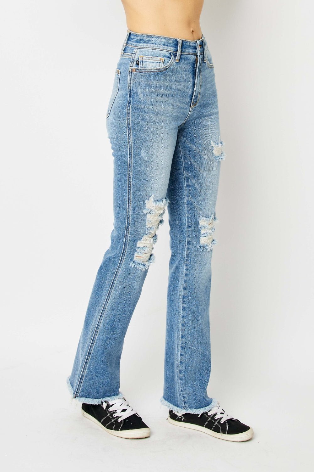 Judy Blue Full Size Distressed Raw Hem Bootcut Jeans - Bitsy Gypsy Boutique