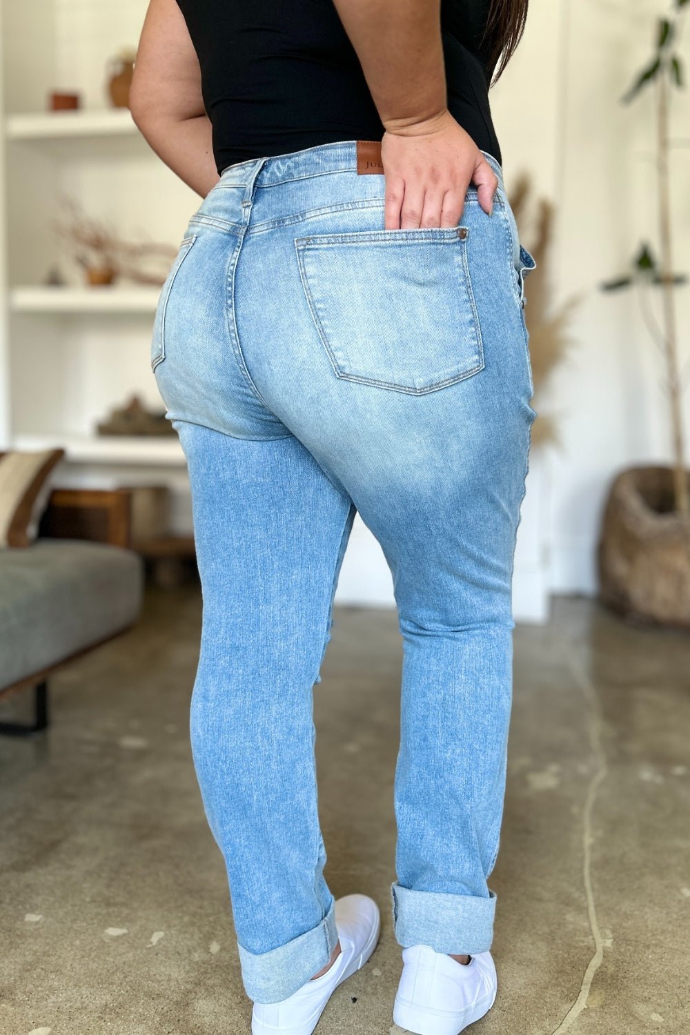 Judy Blue Full Size Distressed Straight Jeans with Patch Pockets - Bitsy Gypsy Boutique