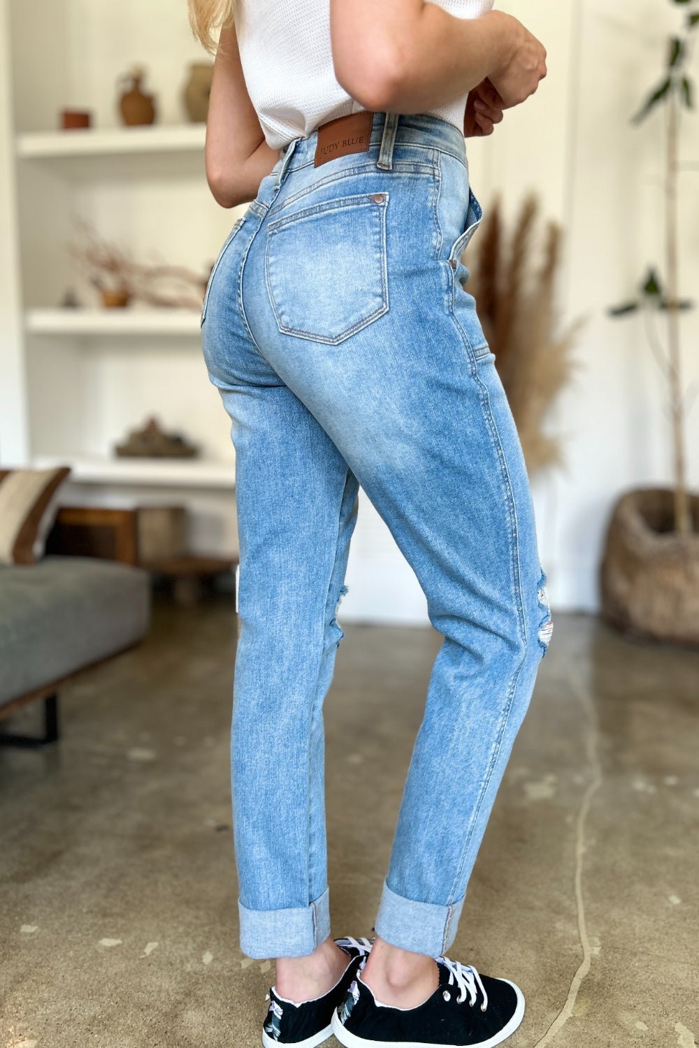 Judy Blue Full Size Distressed Straight Jeans with Patch Pockets - Bitsy Gypsy Boutique