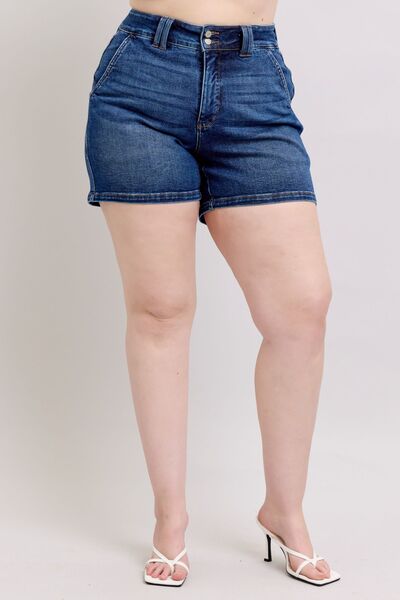 Judy Blue Full Size Double Button Waistband Denim Shorts Plus Size - Bitsy Gypsy Boutique