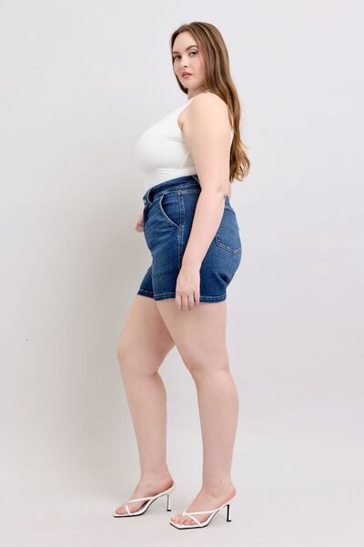 Judy Blue Full Size Double Button Waistband Denim Shorts Plus Size - Bitsy Gypsy Boutique