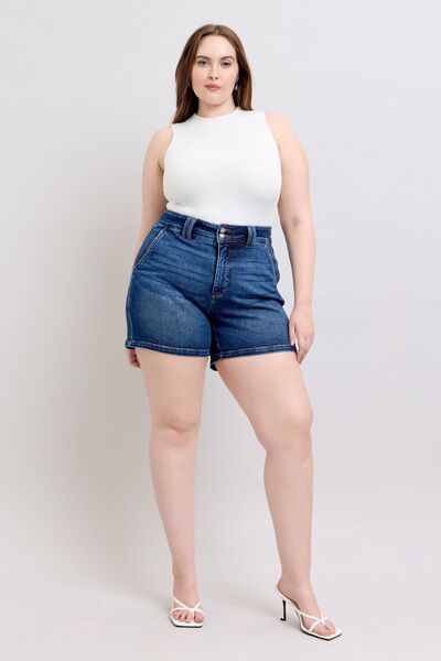 Judy Blue Full Size Double Button Waistband Denim Shorts Plus Size - Bitsy Gypsy Boutique