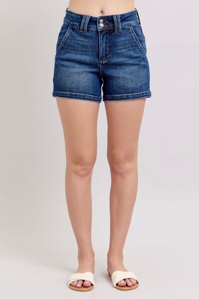 Judy Blue Full Size Double Button Waistband Denim Shorts Plus Size - Bitsy Gypsy Boutique