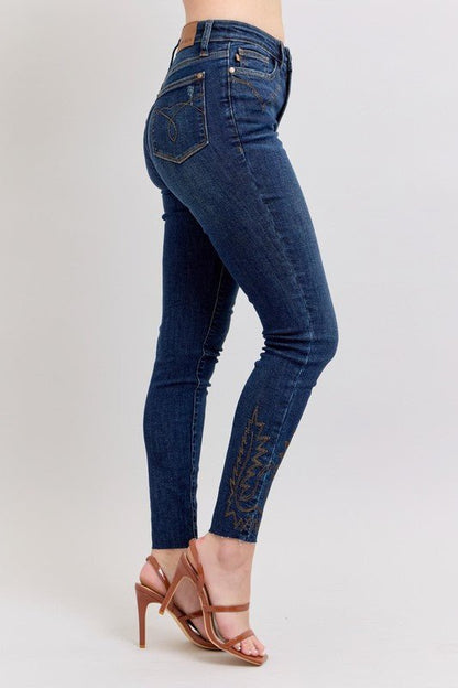 Judy Blue Full Size Embroidered High Rise Skinny Jeans Plus Size - Bitsy Gypsy Boutique