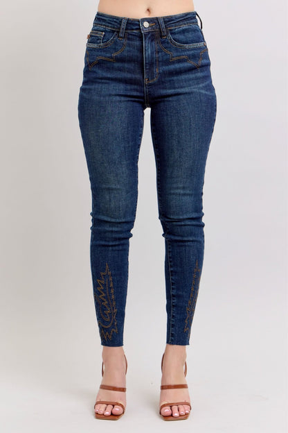 Judy Blue Full Size Embroidered High Rise Skinny Jeans Plus Size - Bitsy Gypsy Boutique