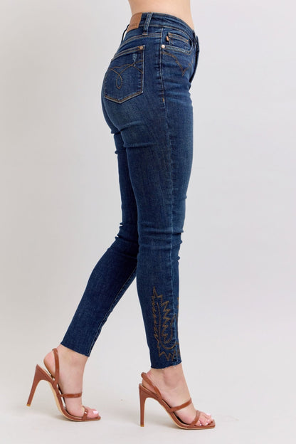 Judy Blue Full Size Embroidered High Rise Skinny Jeans Plus Size - Bitsy Gypsy Boutique