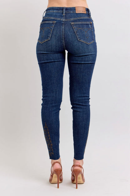 Judy Blue Full Size Embroidered High Rise Skinny Jeans Plus Size - Bitsy Gypsy Boutique