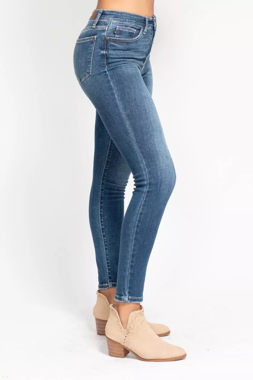 Judy Blue Full Size High Rise Button Fly Skinny Jeans Plus Size - Bitsy Gypsy Boutique
