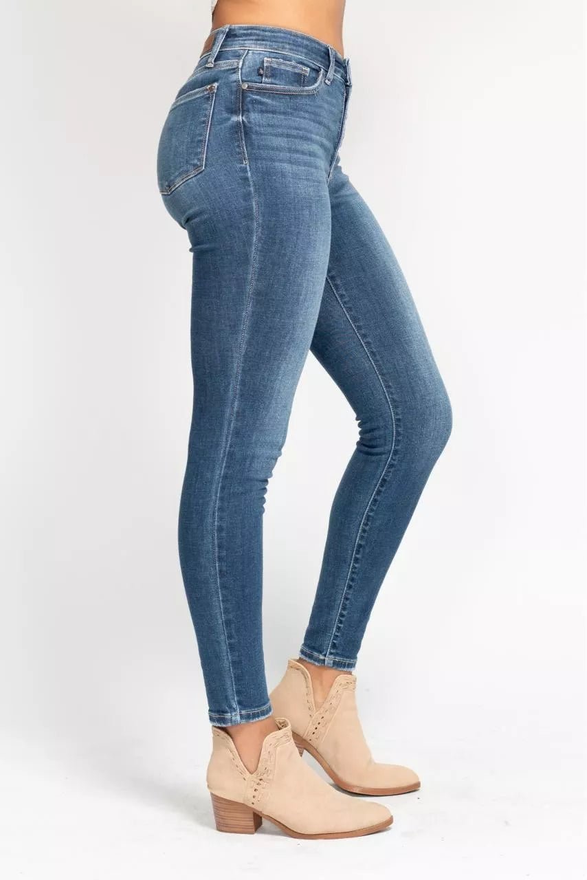 Judy Blue Full Size High Rise Button Fly Skinny Jeans Plus Size - Bitsy Gypsy Boutique
