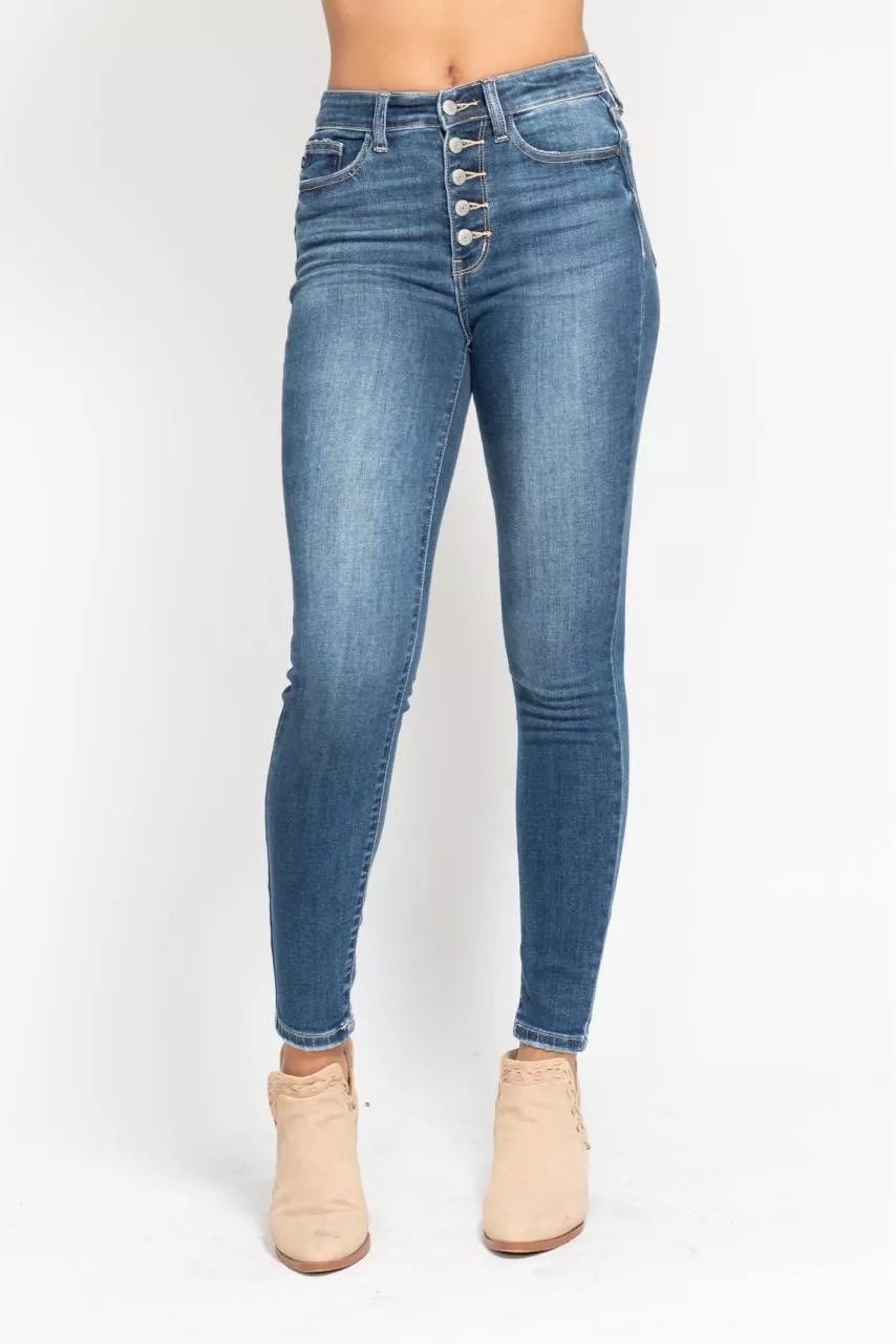 Judy Blue Full Size High Rise Button Fly Skinny Jeans Plus Size - Bitsy Gypsy Boutique