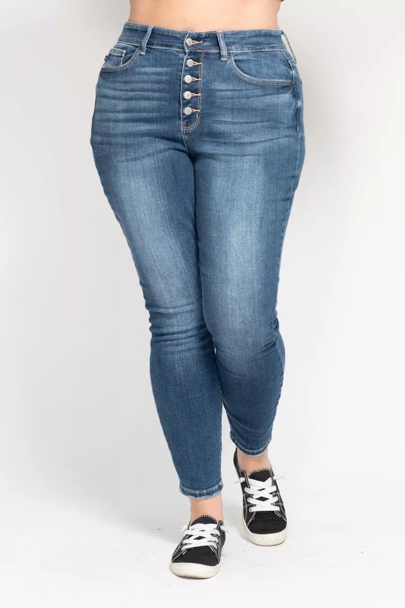 Judy Blue Full Size High Rise Button Fly Skinny Jeans Plus Size - Bitsy Gypsy Boutique