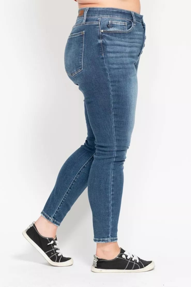 Judy Blue Full Size High Rise Button Fly Skinny Jeans Plus Size - Bitsy Gypsy Boutique