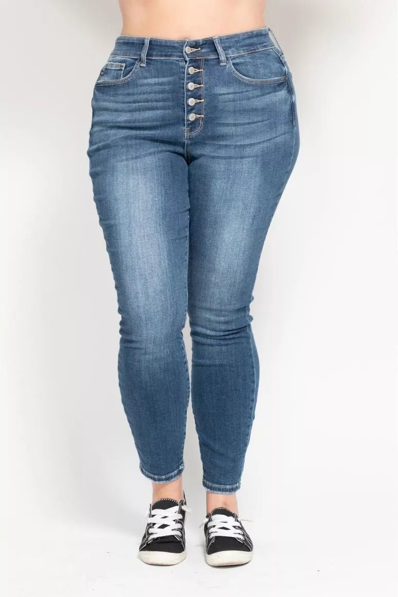 Judy Blue Full Size High Rise Button Fly Skinny Jeans Plus Size - Bitsy Gypsy Boutique