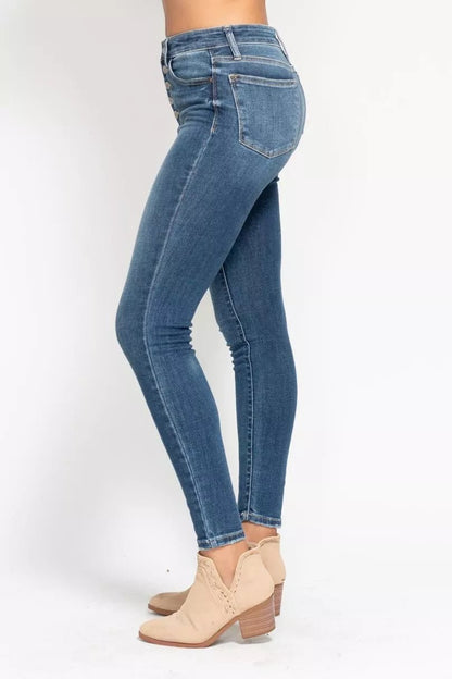 Judy Blue Full Size High Rise Button Fly Skinny Jeans Plus Size - Bitsy Gypsy Boutique