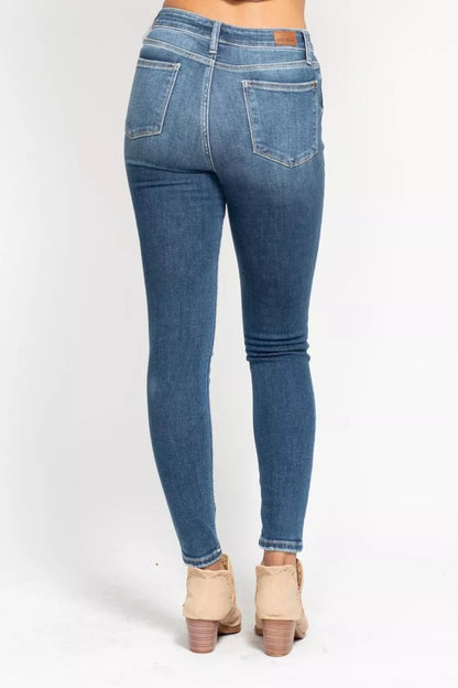 Judy Blue Full Size High Rise Button Fly Skinny Jeans Plus Size - Bitsy Gypsy Boutique
