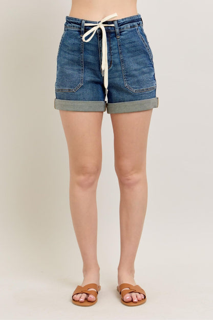Judy Blue Full Size High Rise Cuff Denim Shorts Plus Size - Bitsy Gypsy Boutique