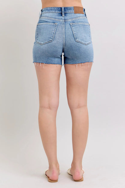 Judy Blue Full Size High Waist Denim Shorts W/stitch Over Destroy Detail - Bitsy Gypsy Boutique