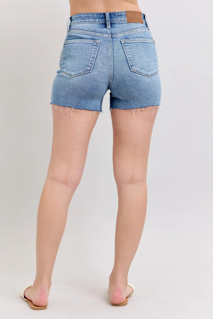Judy Blue Full Size High Waist Denim Shorts W/stitch Over Destroy Detail - Bitsy Gypsy Boutique