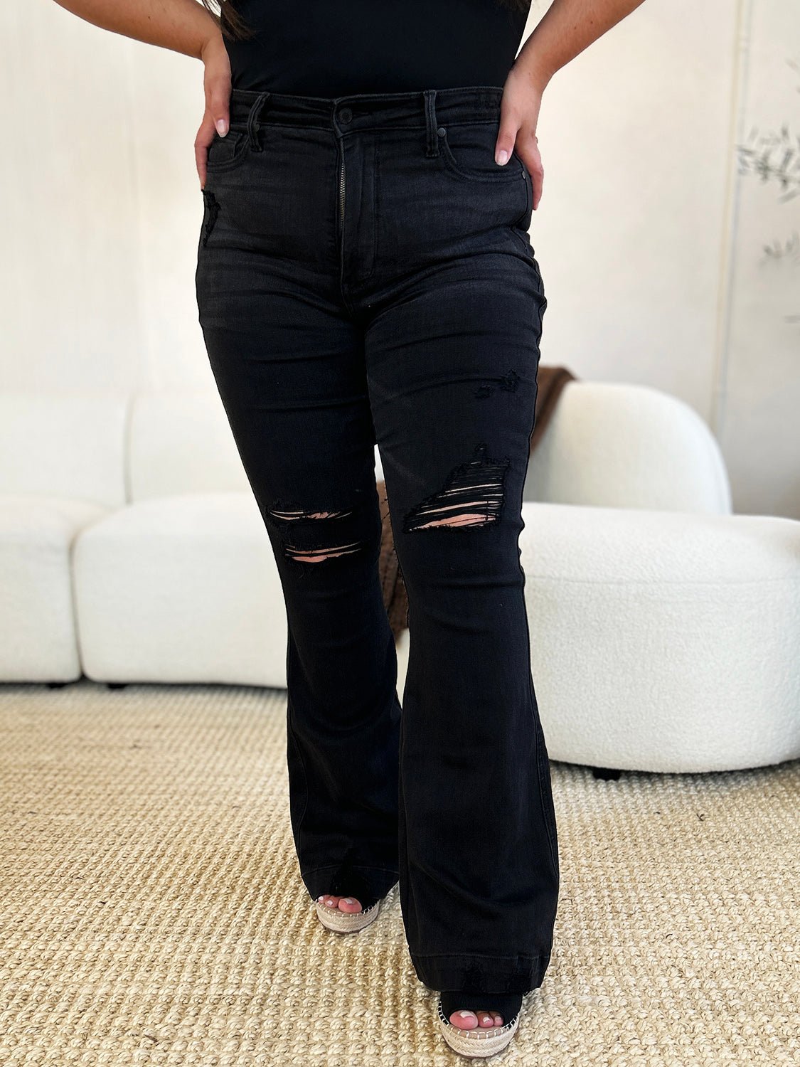 Judy Blue Full Size High Waist Distressed Flare Jeans - Bitsy Gypsy Boutique