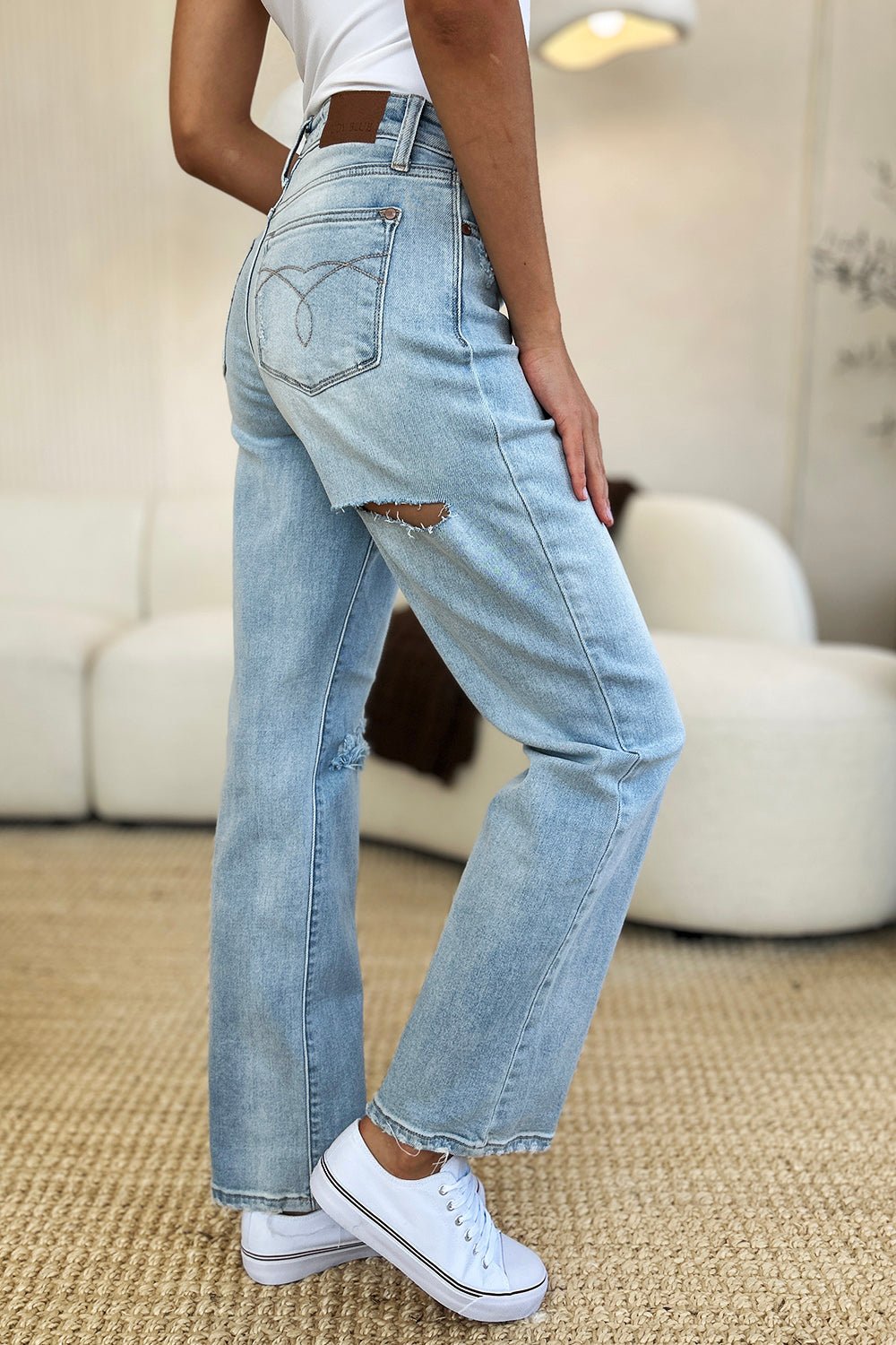 Judy Blue Full Size High Waist Distressed Straight Jeans - Bitsy Gypsy Boutique