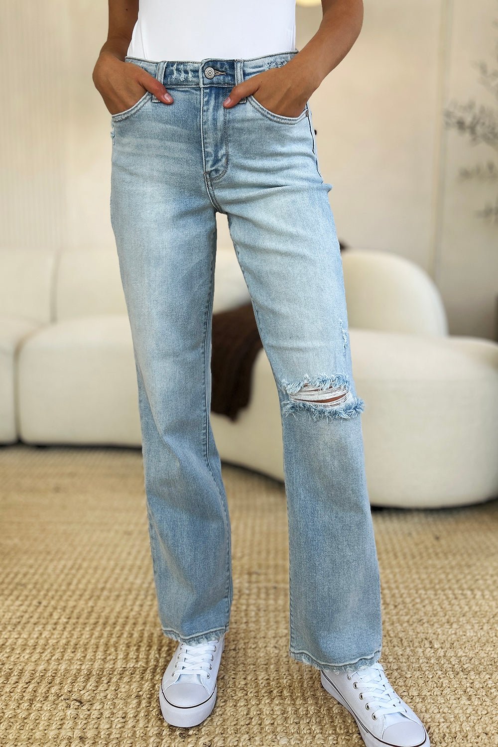 Judy Blue Full Size High Waist Distressed Straight Jeans - Bitsy Gypsy Boutique